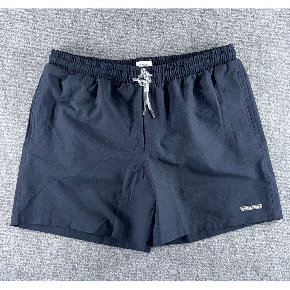 Chelsea Peers Mens Navy Blue Textured Swim Trunks XL Elastic‎ Waist Drawstring